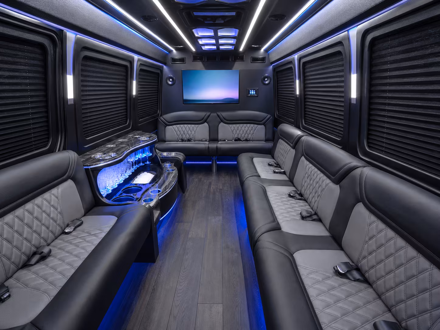 clifton 25 passenger party bus interior